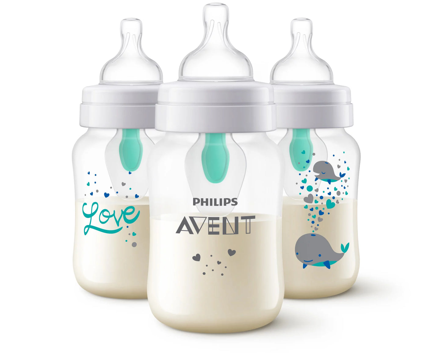 Philips Avent Anti-colic Baby Bottle with AirFree Vent with Whale Design, 9oz, 3pk, SCY703/77